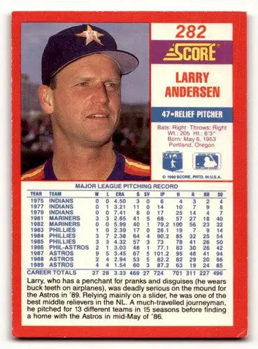 Original gloss baseball card of Larry Andersen Houston Astros player from 1990 Score series