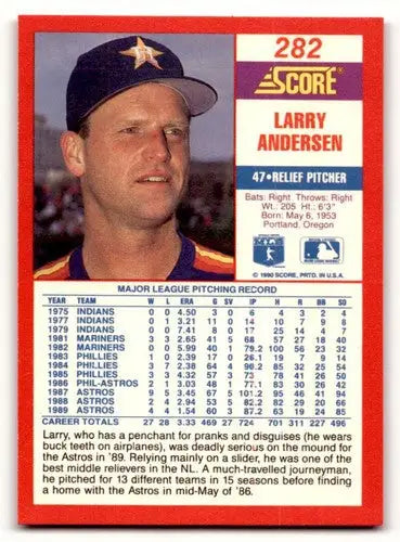 1990 Score #282 Larry Andersen ID:46429 - Baseball Card Single
