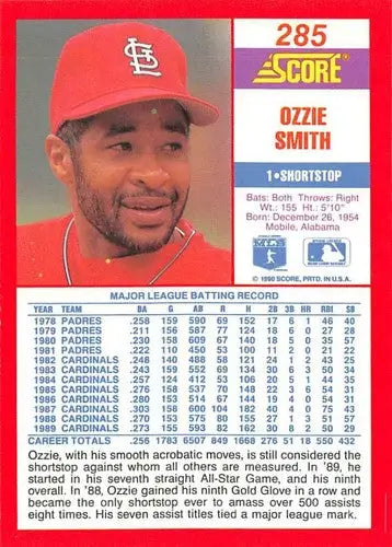 1990 Score #285 Ozzie Smith EX/NM Cardinals ID:24741 - Baseball Card Single