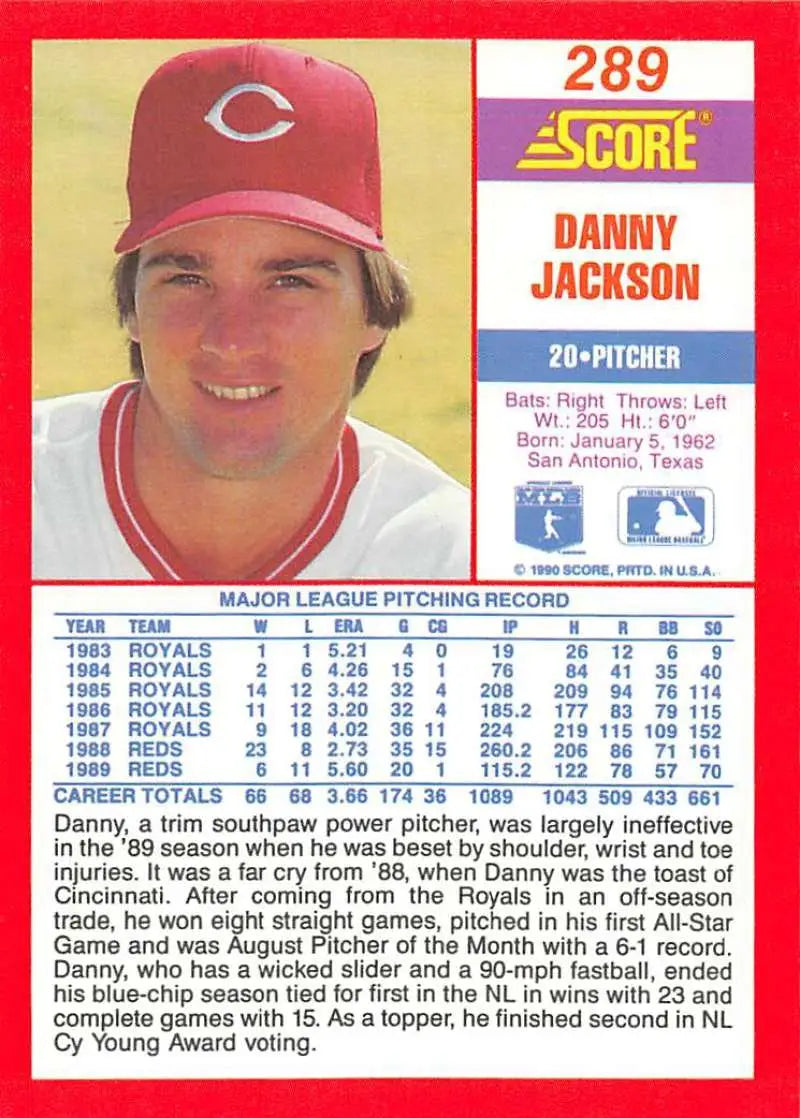 1990 Score #289 Danny Jackson EX Excellent Cincinnati Reds Baseball Card - Baseball Card Single