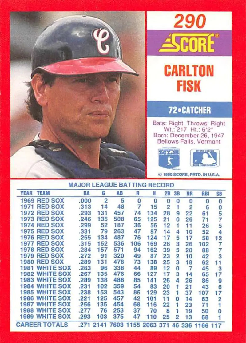 1990 Score #290 Carlton Fisk EX Excellent Chicago White Sox Baseball Card - Baseball Card Single
