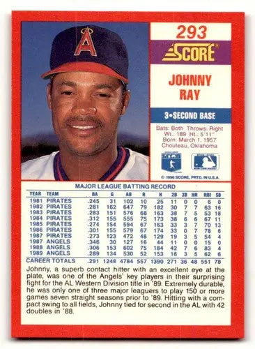 Original gloss Johnny Ray baseball card from 1990 Score #293 featuring Johnny Ray and Simply Sandoval