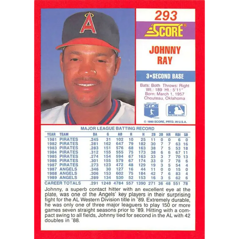 1990 Score #293 Johnny Ray NM-MT California Angels Baseball Card - Baseball Card Single