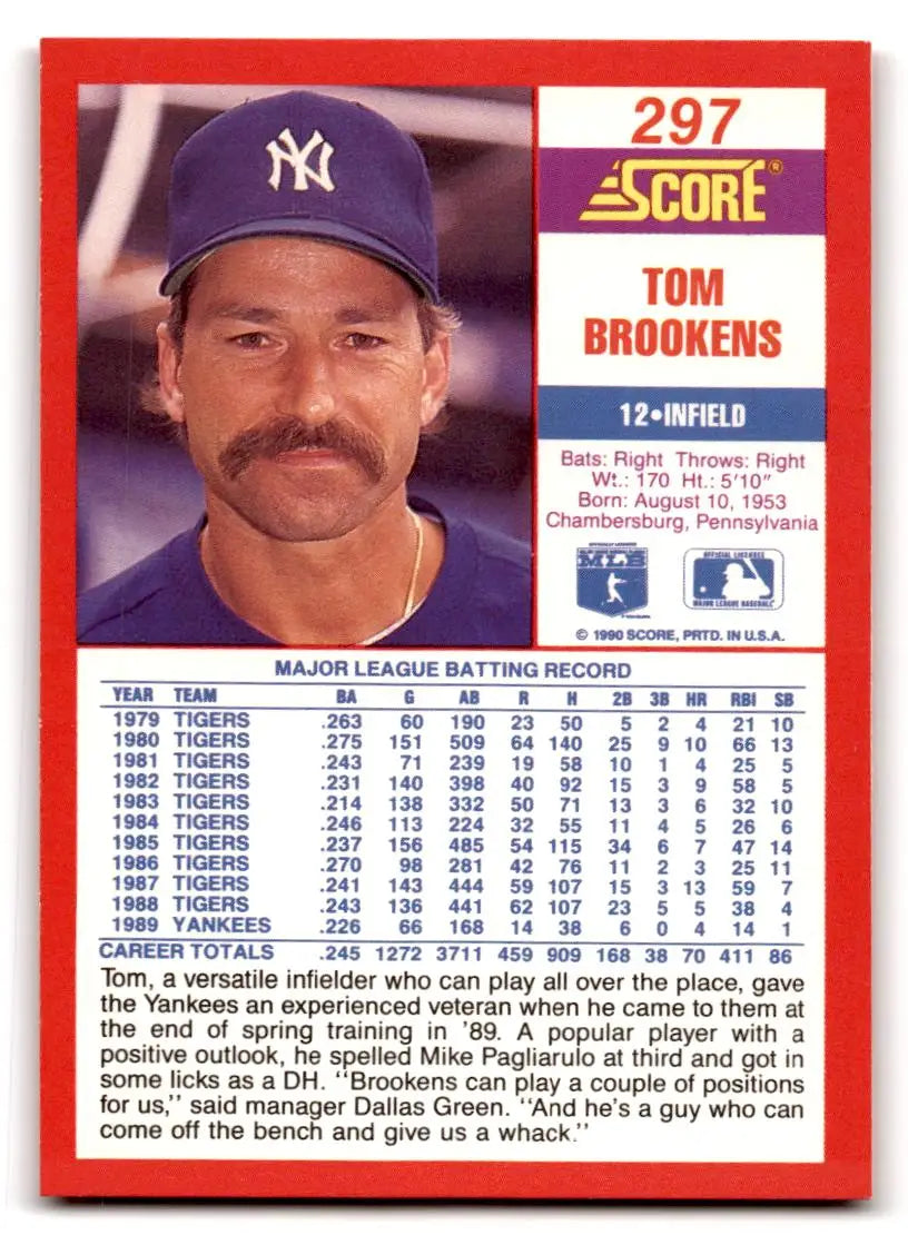 1990 Score #297 Tom Brookens - Baseball Card Single