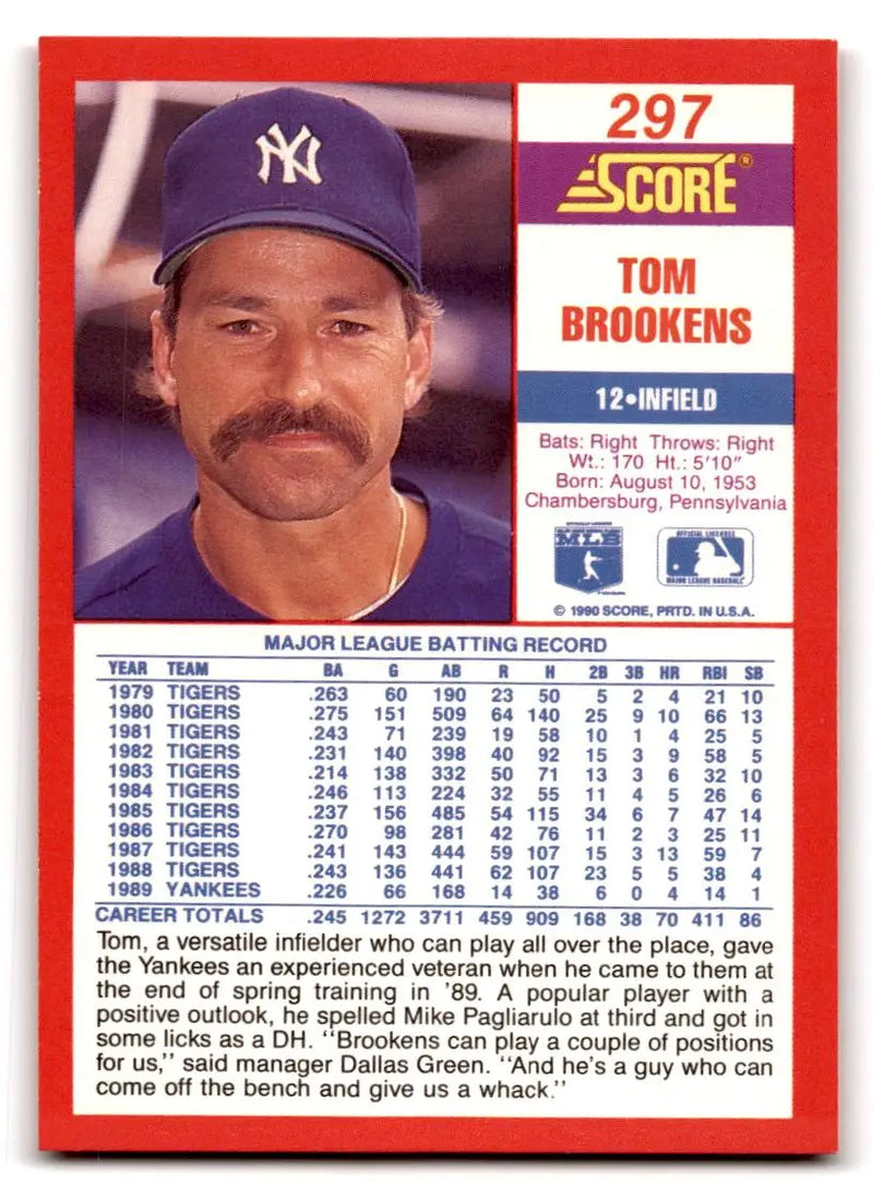 1990 Score #297 Tom Brookens - Baseball Card Single