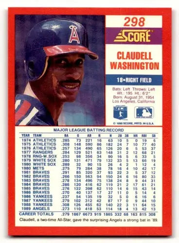 1990 Score #298 Claudell Washington Promos ID:46465 - Baseball Card Single