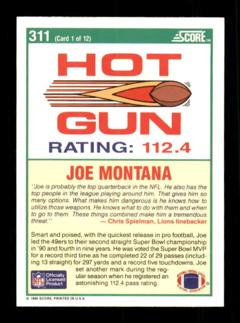1990 Score #311 Joe Montana NM-MT San Francisco 49ers Football Card - Football Card Single