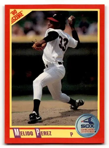 Original gloss Melido Perez baseball card from 1990 Score #311 featuring Simply Sandoval