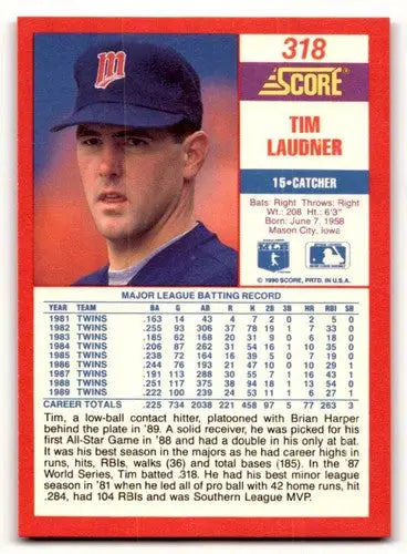 Original gloss 1990 Score Tim Laudner baseball card featuring Tim Laudner and Simply Sandoval