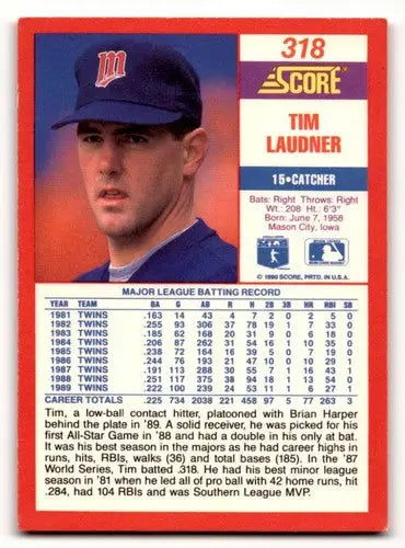 1990 Score #318 Tim Laudner Minnesota Twins Baseball Cards EX/NM ID:58541 - Baseball Card Single
