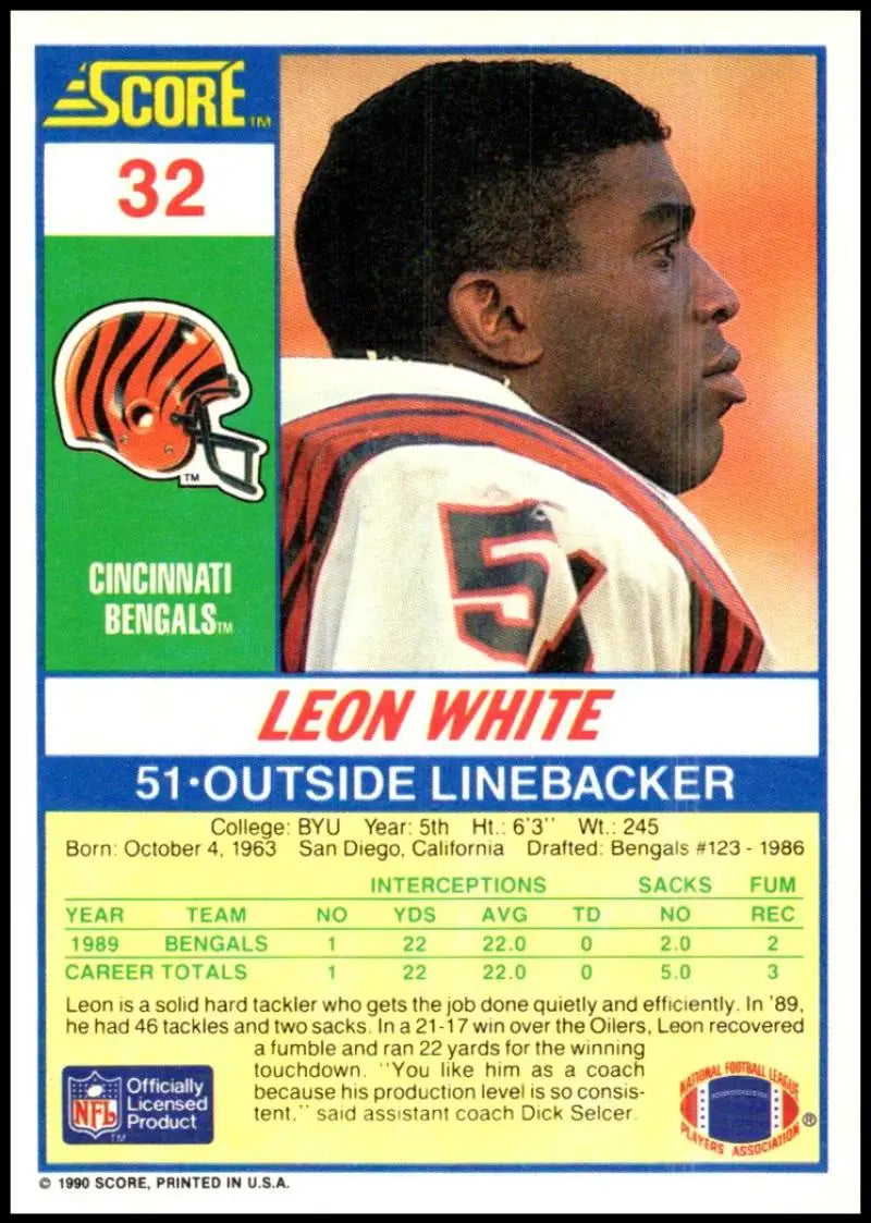 1990 Score #32 Leon White NM-MT Cincinnati Bengals Football Card - Football Card Single