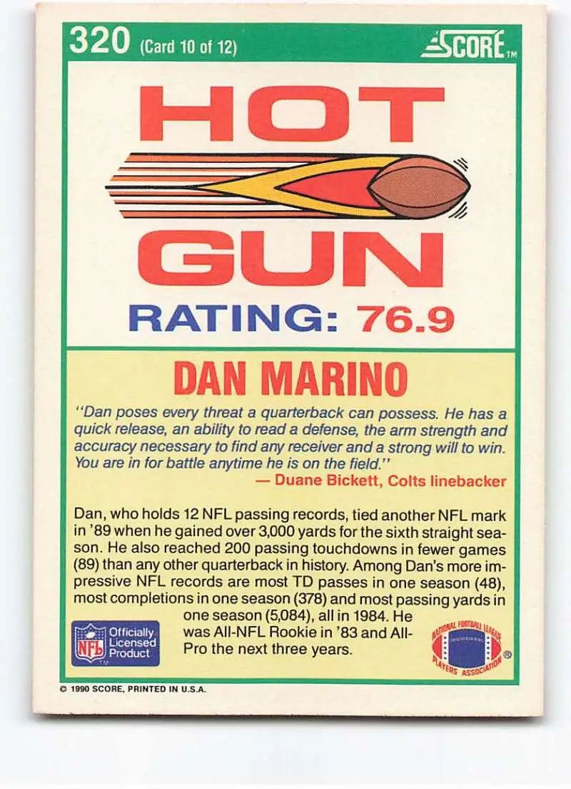 1990 Score #320 Dan Marino NM-MT Miami Dolphins Football Card - Football Card Single
