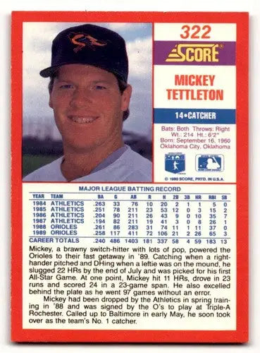 1990 Score #322 Mickey Tettleton Baltimore Orioles Baseball Cards EX ID:58534 - Baseball Card Single