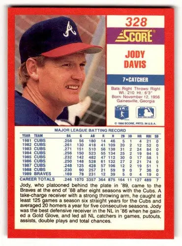 1990 Score #328 Jody Davis Atlanta Braves Baseball Cards ID:52827 - Baseball Card Single