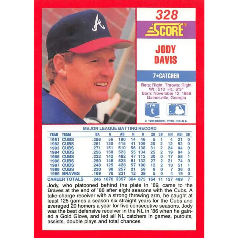 1990 Score #328 Jody Davis NM-MT Chicago Cubs Baseball Card - Baseball Card Single