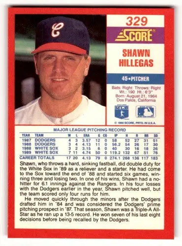 Original gloss Shawn Hillegas Chicago baseball card from 1990 Score series