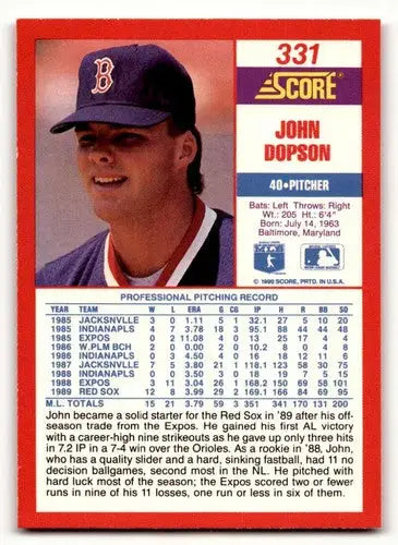 1990 Score #331 John Dopson ID:46416 - Baseball Card Single