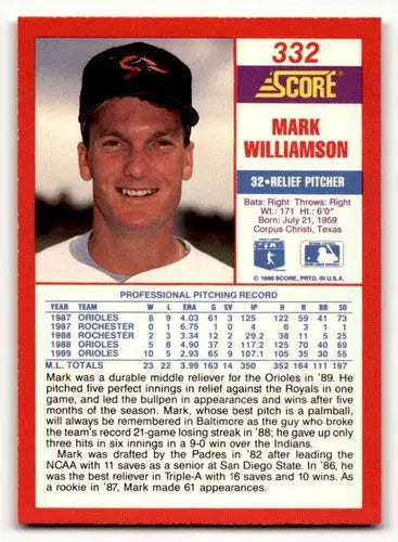 1990 Score #332 Mark Williamson ID:46399 - Baseball Card Single