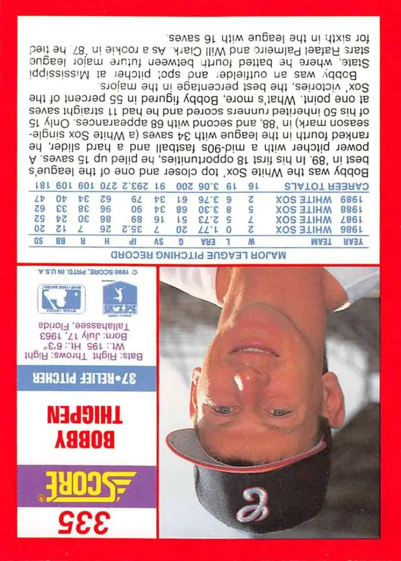 1990 Score #335 Bobby Thigpen EX Excellent Chicago White Sox Baseball Card - Baseball Card Single