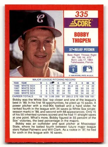 1990 Score #335 Bobby Thigpen ID:46495 - Baseball Card Single