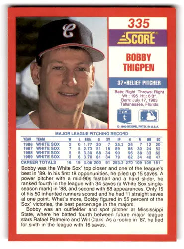 Original gloss Bobby Thigpen White Sox baseball card from 1990 Score #335