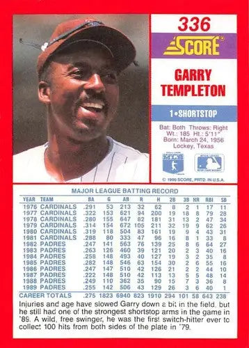 1990 Score #336 Garry Templeton NM-MT Padres - Baseball Card Single
