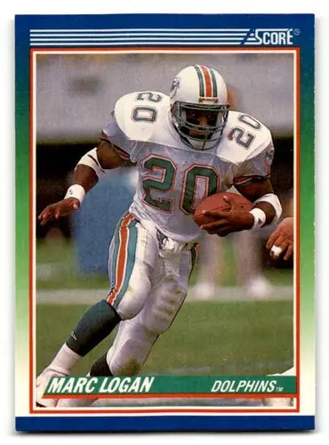 Original gloss 1990 Score Marc Logan Miami Dolphins football card featuring Marc Logan Miami