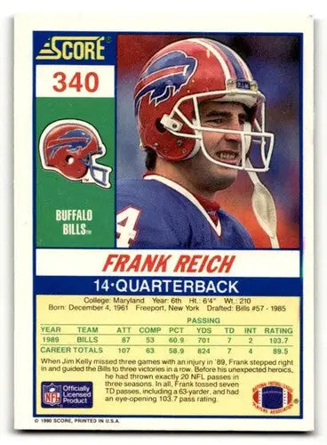 Original gloss Frank Reich Buffalo Bills football card from 1990 Score #340