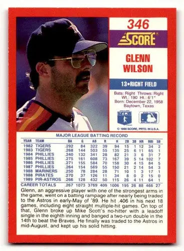 Original gloss Glenn Wilson baseball card from 1990 Score #346 featuring simply sandoval