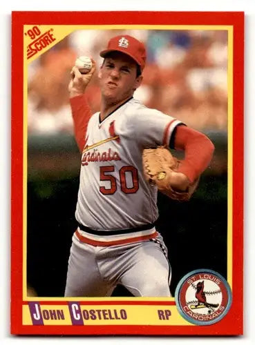 Original gloss baseball card of John Costello from 1990 Score #347 featuring Simply Sandoval