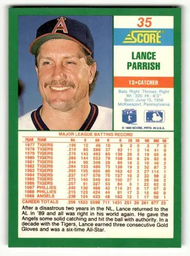 Original gloss Lance Parrish California Angels baseball card from 1990 Score series