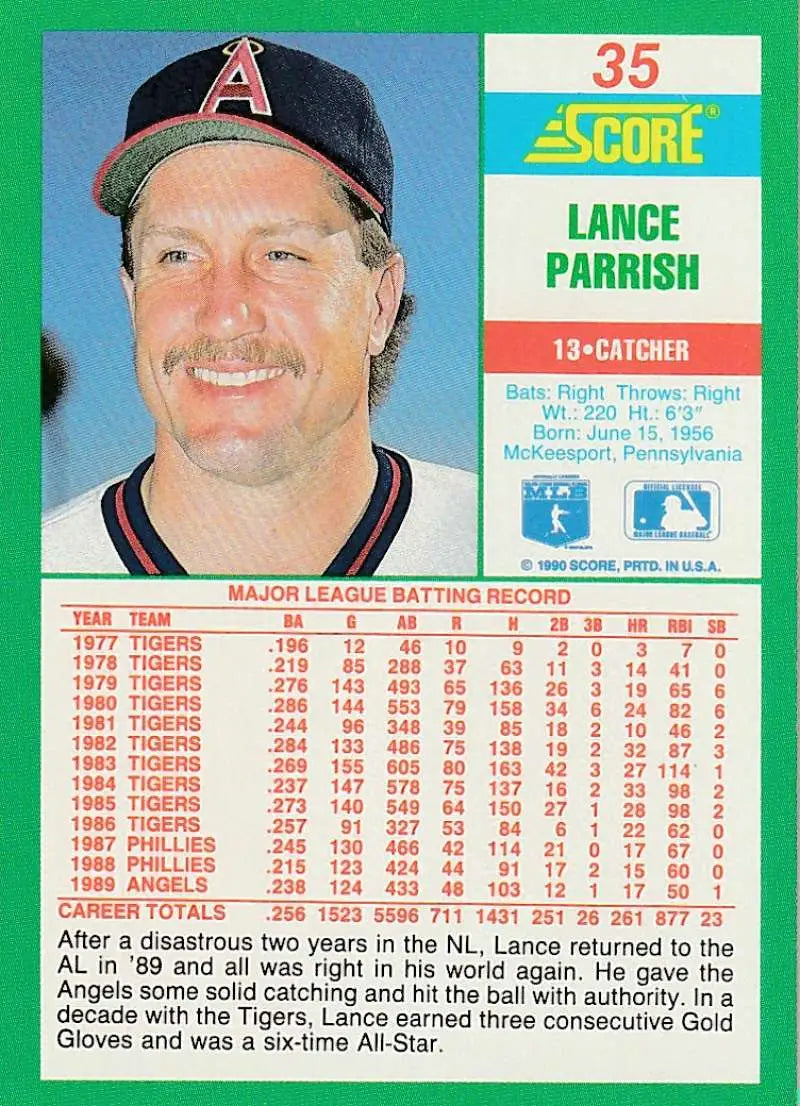 1990 Score #35 Lance Parrish EX Excellent California Angels Baseball Card - Baseball Card Single