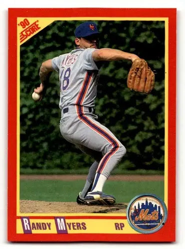 Original gloss Randy Myers baseball card from 1990 Score #351 featuring Simply Sandoval