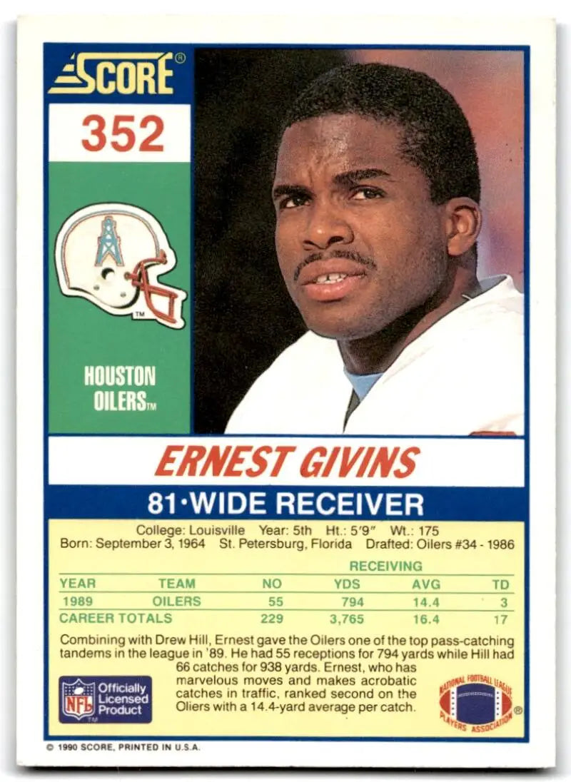 1990 Score #352 Ernest Givins NM-MT Houston Oilers Football Card