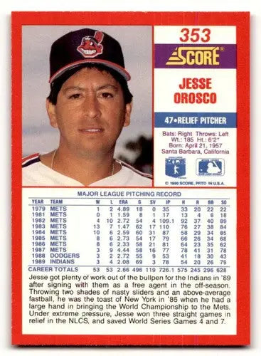 1990 Score #353 Jesse Orosco ID:46486 - Baseball Card Single