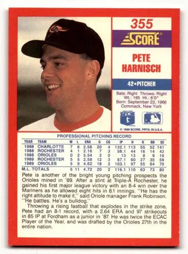 1990 Score #355 Pete Harnisch Baltimore Orioles Baseball Cards NM Ne ID:64359 - Baseball Card Single