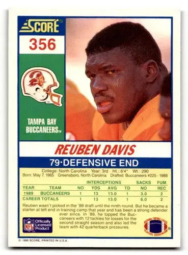 Original gloss Reuben Davis Tampa Bay football card from 1990 Score series