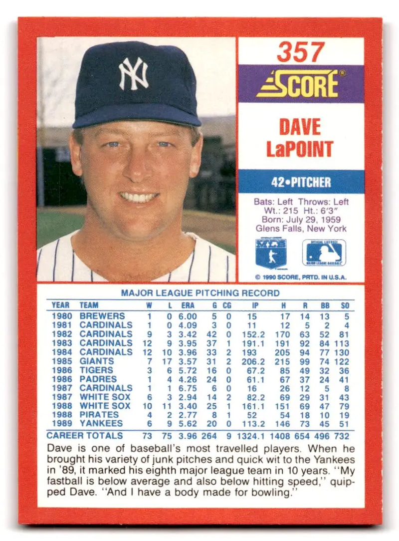 1990 Score #357 Dave LaPoint - Baseball Card Single