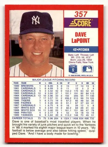 1990 Score #357 Dave LaPoint ID:46390 - Baseball Card Single
