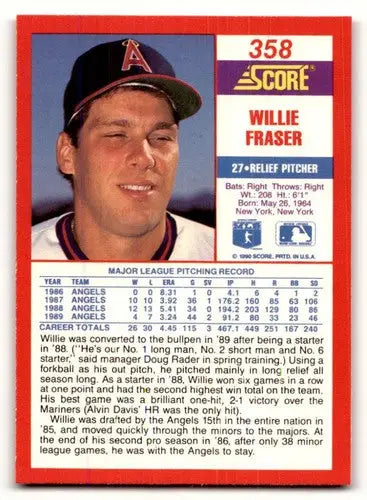 Original gloss Willie Fraser baseball card from 1990 Score #358 featuring Simply Sandoval