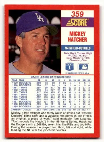 1990 Score #359 Mickey Hatcher ID:46423 - Baseball Card Single