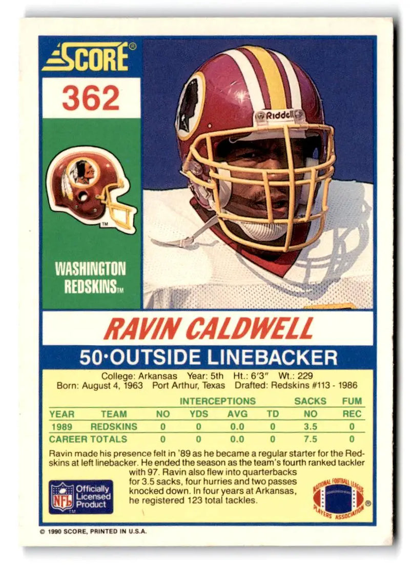 1990 Score #362 Ravin Caldwell - Football Card Single