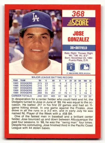 1990 Score #368 Jose Gonzalez ID:46402 - Baseball Card Single