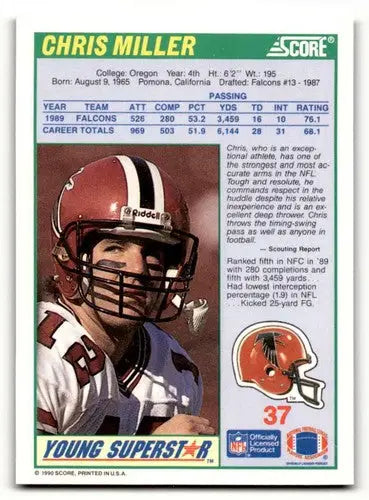 Original gloss Chris Miller Atlanta football card from 1990 Score #37 Miller Atlanta Falcons