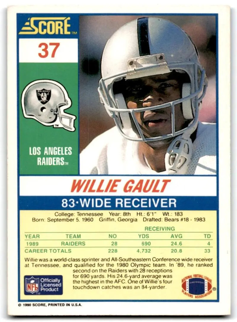 1990 Score #37 Willie Gault NM-MT Los Angeles Raiders Football Card - Football Card Single