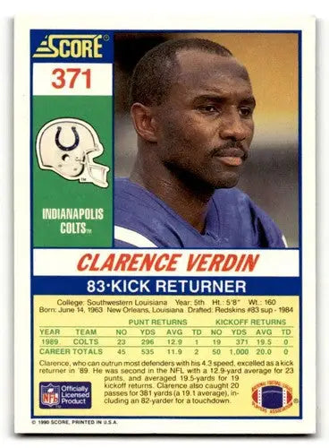 Clarence Verdin Indianapolis football card from 1990 Score #371 featuring Colts player
