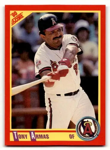 Original gloss Tony Armas baseball card from 1990 Score #378 featuring Simply Sandoval