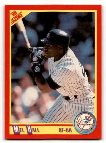 Original gloss 1990 Score Mel Hall baseball card featuring Mel Hall and Simply Sandoval
