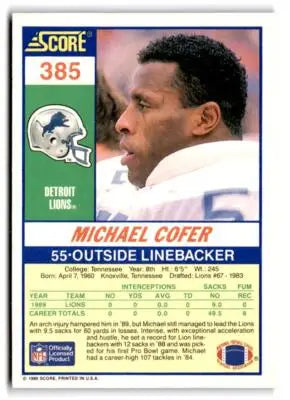 1990 Score #385 Michael Cofer - Football Card Single
