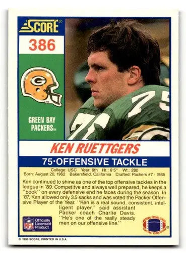 1990 Score #386 Ken Ruettgers Green Bay Packers Football Cards EX/NM ID:57468 - Football Card Single